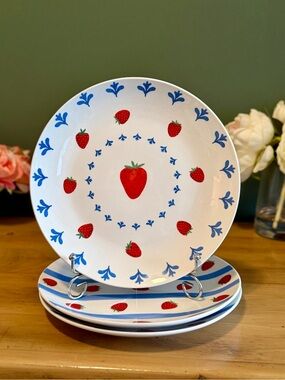 Bluebird & Willow Strawberry Ceramic Salad Plates Set of 3 8”